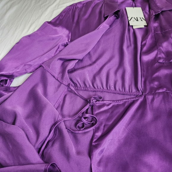Zara nwt Satin effect wrap dress mini purple M - Picture 8 of 14